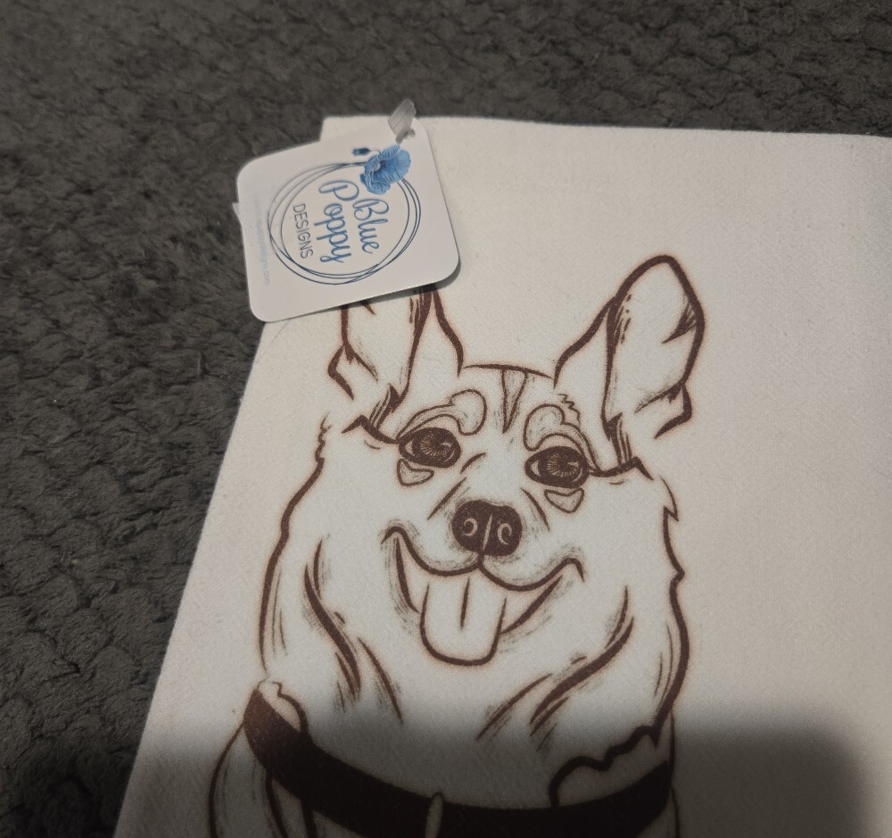Blue Poppy Designs Corgi Flour Sack Tea Towel - Cream - Picture 8 of 8